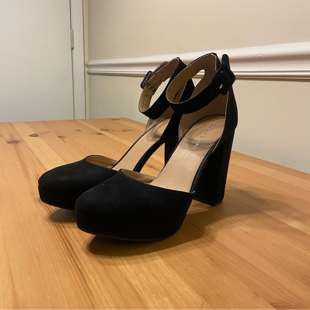 Sun + Stone Estrella Women's Platform Heel Black Faux Suede 9.5